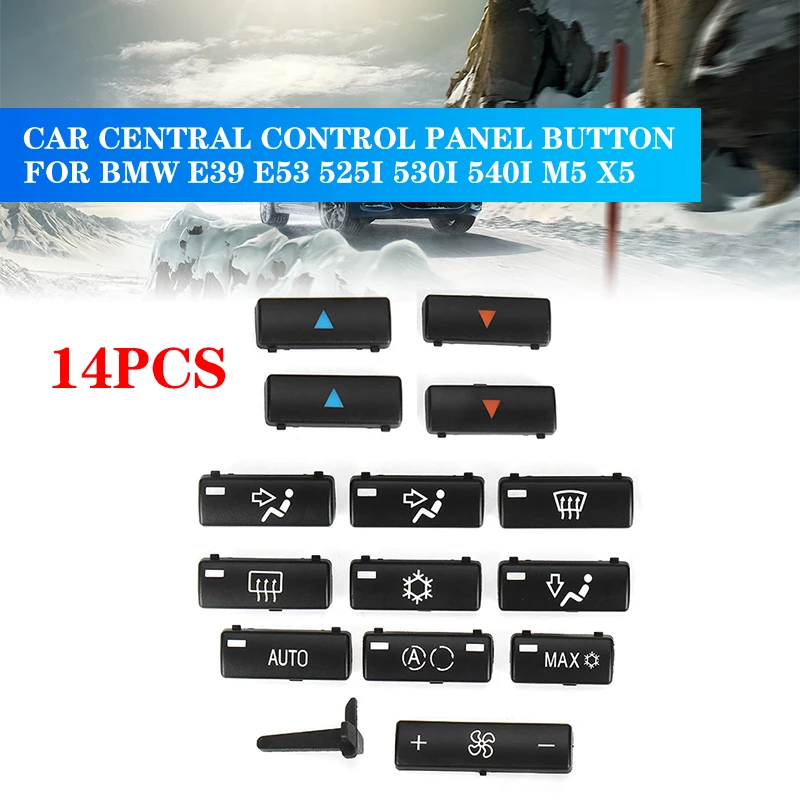 

14 Buttons Key Caps Replacement Climate A/C Control Control Panel Switch Buttons Cover Caps For BMW E39 E53 525i 530i 540i M5 X5