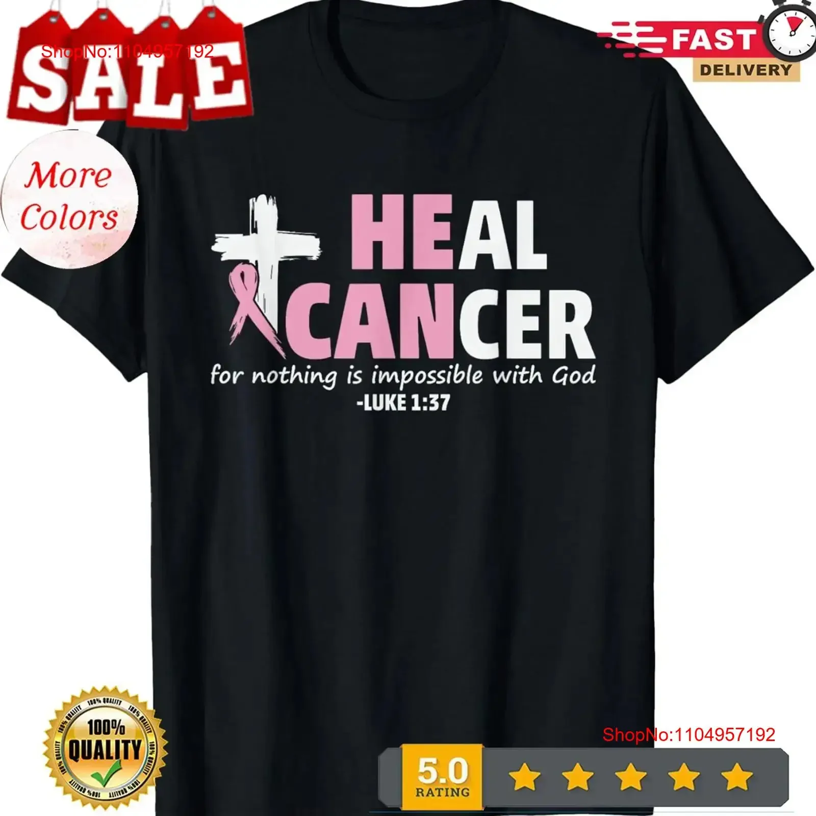 Фото Футболка HE Can Heal Cancer с информацией о раке груди, винтажная стираная мужская растягивающаяся универсальная дизайнерская одежда, дышащая унисекс №1