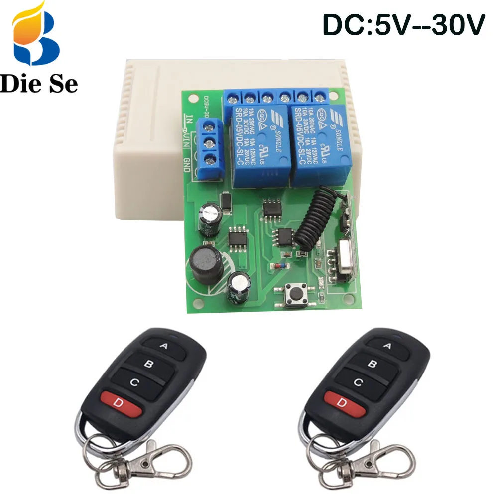 

433 Mhz Universal Remote Control Wireless Switch DC 5V 12V 24V 2 Channels RF Relay Receiver Remote ON OFF for Gate Garage