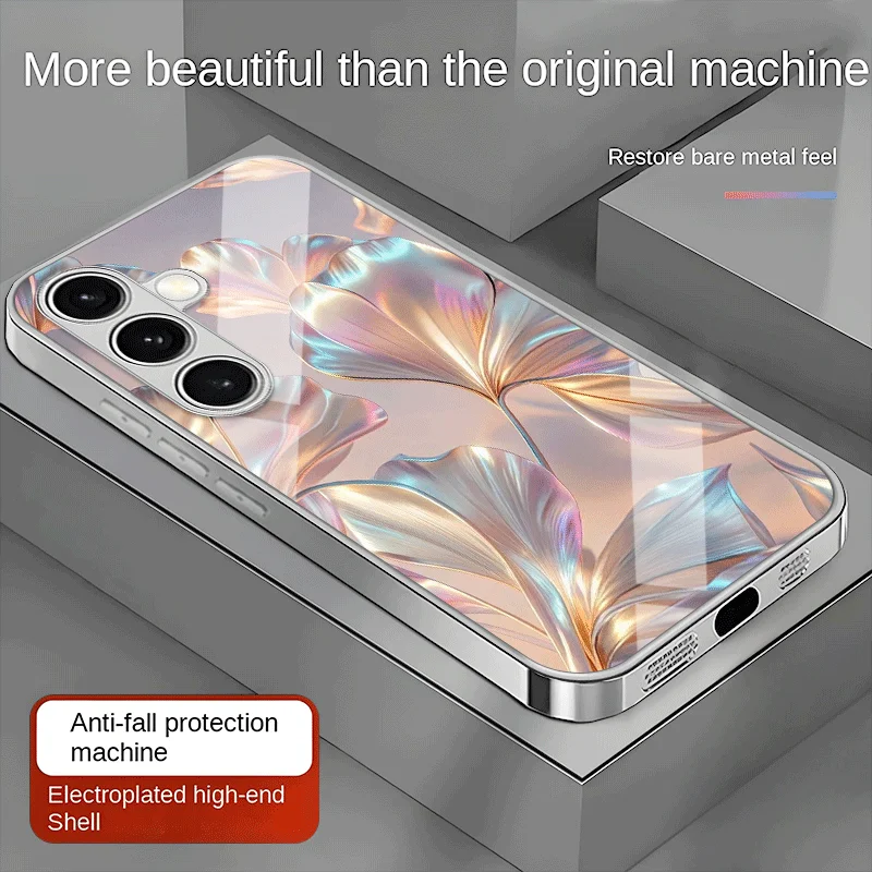 Электролитически покрытый стеклянный чехол для телефона Samsung Galaxy S26 S25 S24 S23 S22 S20 S11 S10 FEUltraPlus с защитой от падений и цветочным дизайном (art.: 3920d9117b219) - 3920d9117b219