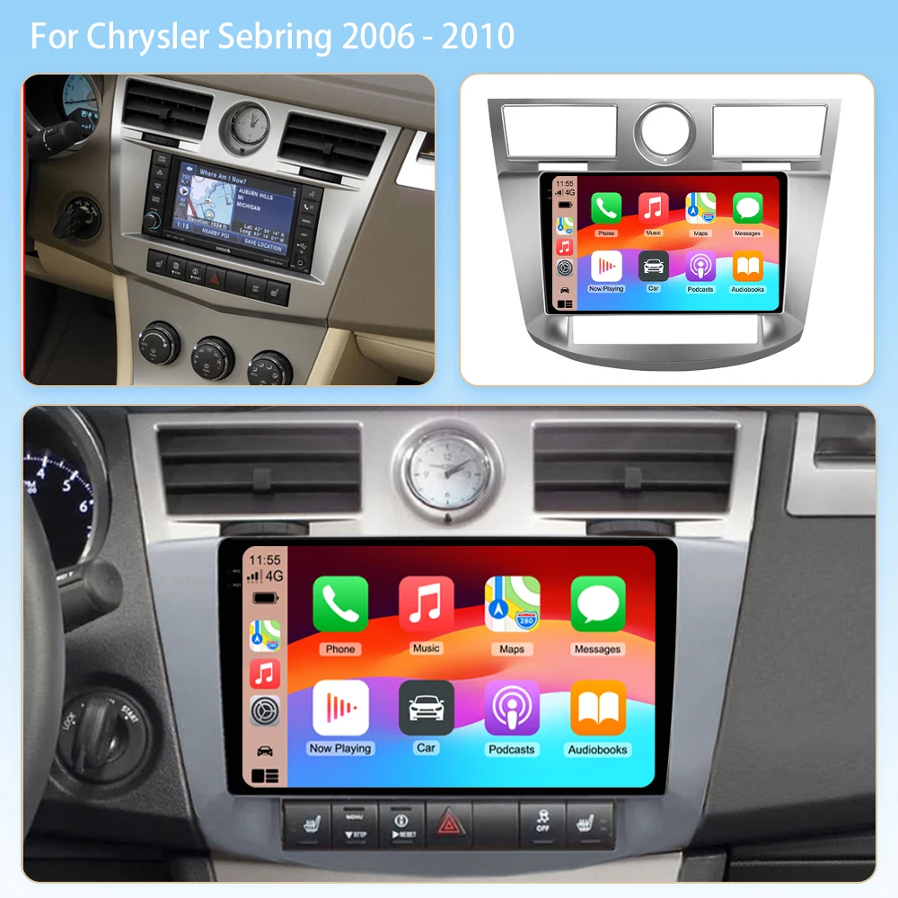 Фото Для Chrysler Sebring 3 JS 2006 - 2010: головное устройство с беспроводным Carplay, стереосистема Android16, автомобильное радио, мультимедийное видео. №2