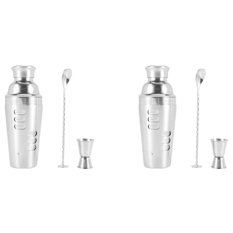 

Cocktail Shaker Stainless Steel 24Oz Bar Set Kit 6Pcs Cocktail Shakers With Rotation Recipe Guide(02)