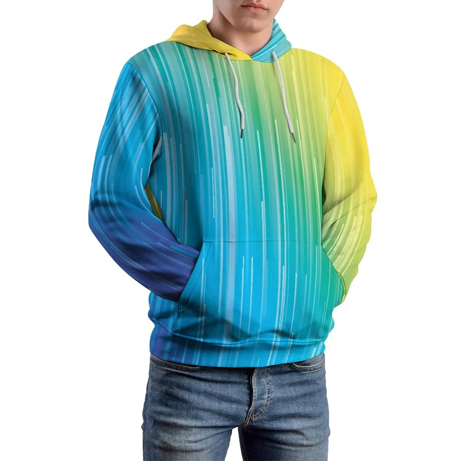 

Rainbow Striped Casual Hoodies Male Vertical Lines Cool Printed Sweatshirts Autumn Long-Sleeve Streetwear Oversized Hoodie