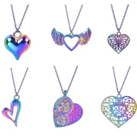 kpop rainbow heart necklace for women men jewelry hearts charm steel chain around neck necklace collar femme fashion couple gift