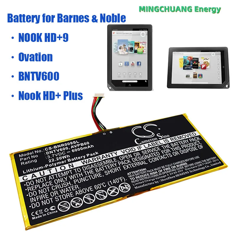 Cameron Sino Tablet Battery Barnes & Noble BNTV600, AVPB00 for Barnes & Noble NOOK HD+9, Nook HD+ Plus, Ovation, BNTV600