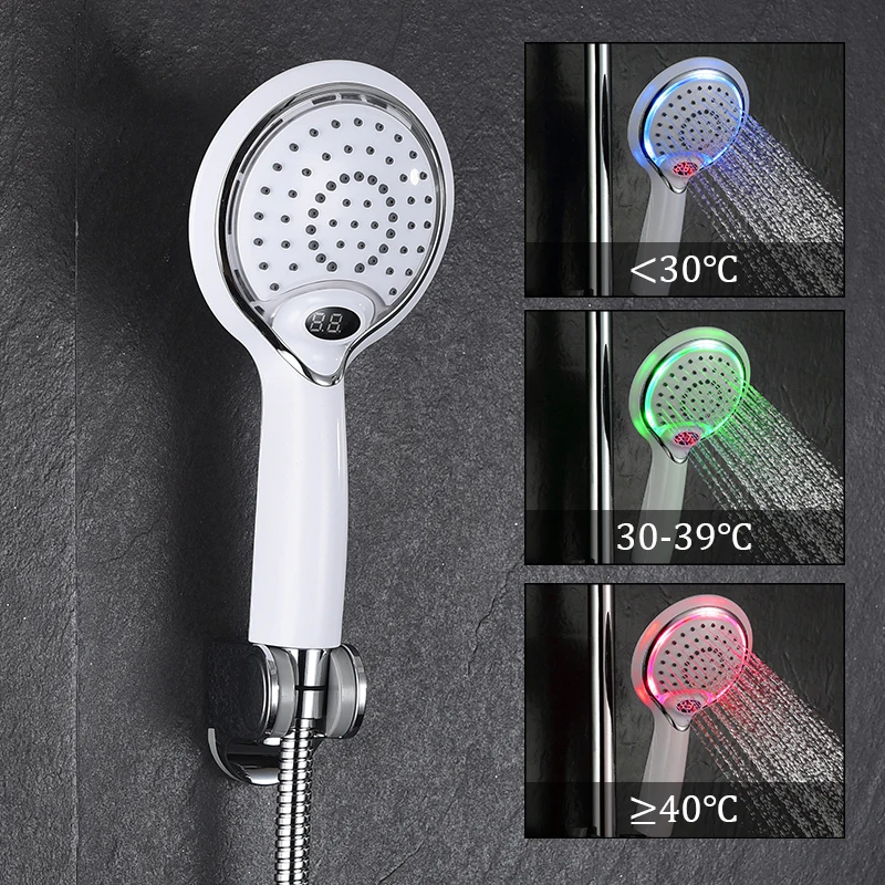 

LED Temperature Control Shower Head Temperature Display Rain Shower 3 Spraying Color Sprayer Water Saving Bathroom Accessory
