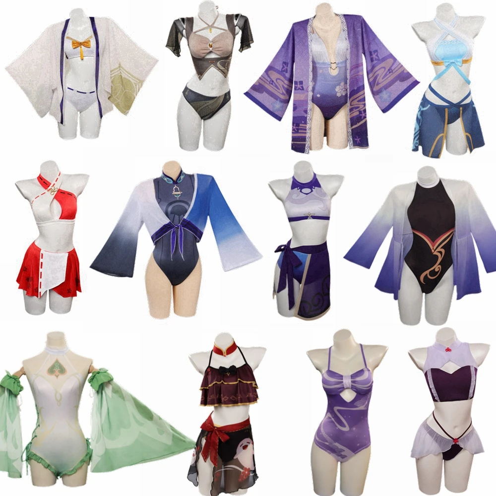 

Game Genshin Impact Keqing Ganyu Hu Tao Nilou Kamisato Ayato Wanderer Cosplay Swimsuit Women Bikini Swimwear Costume C08201