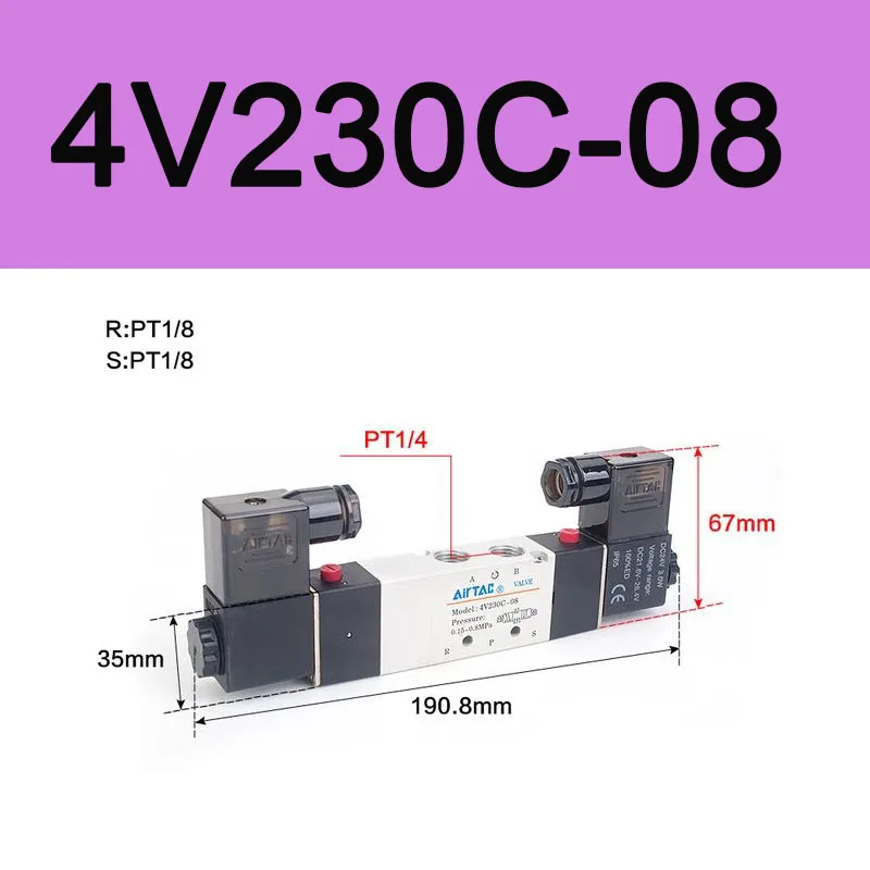 

AirTAC 4V130C-06 4V230C-08 4V330C-10 4V430C-15 Пневматический воздушный электромагнитный клапан 5-портовый 3-позиционный реверсивный 12 В 24 В 110 В 220 В