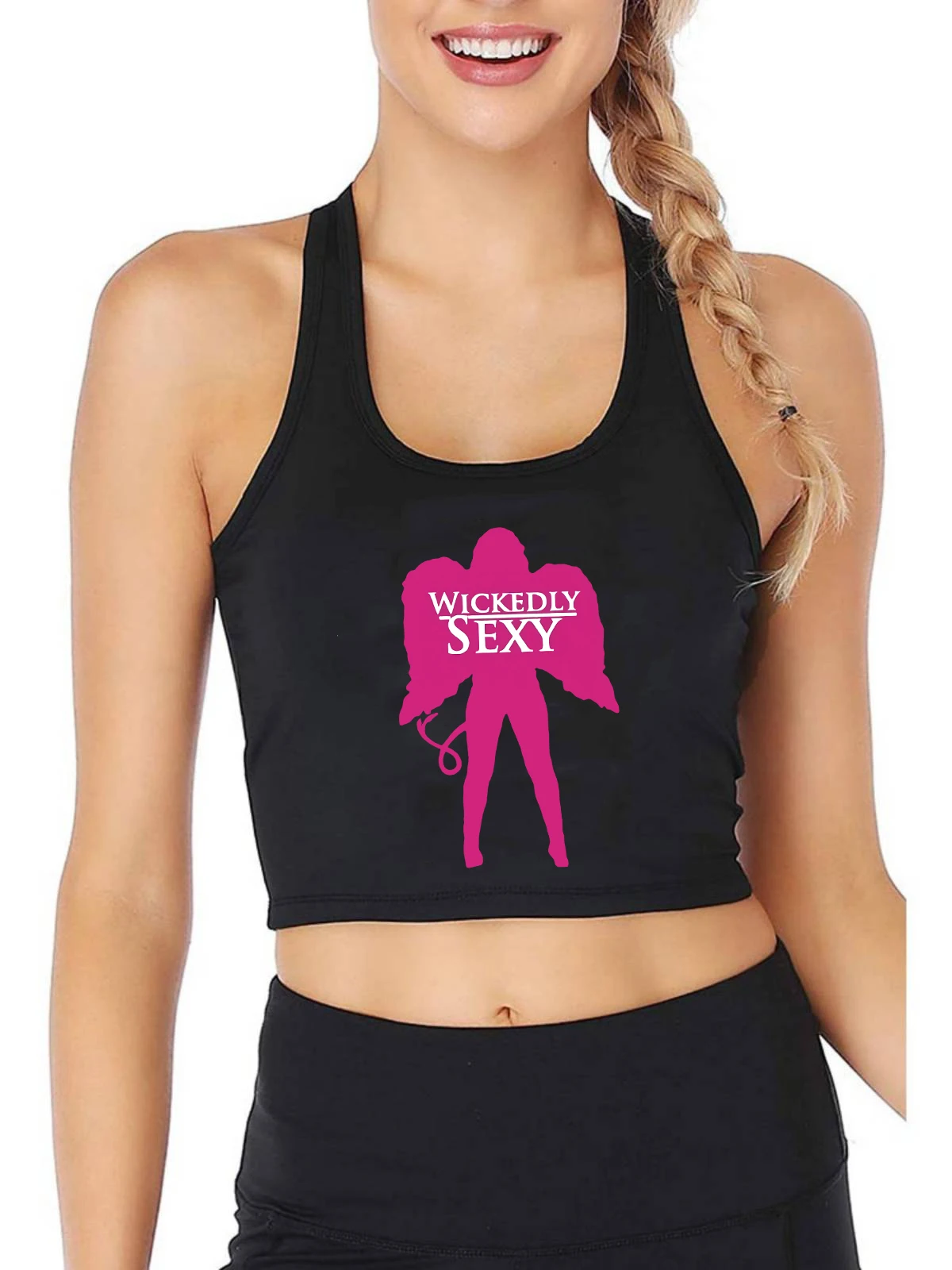 

Wickedly Sexy Angel Graphic Design Slim Fit Crop Top Hotwife Naughty Personalized Tank Tops Street Fashion Camisole