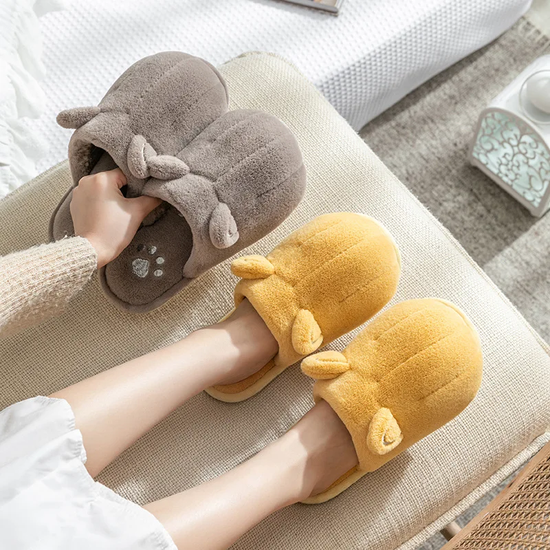 Cartoon Lovely Women's Slippers Winter Indoor Home 2022 New Solid Color Non-Slip Soft Comfortable Plush Men's Cotton Slippers