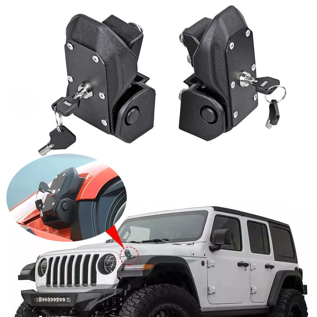 

Hood Catch Latch for Jeep Wrangler JL JLU Rubicon Sahara Sport Gladiator JT 2018-2022 Anti-Theft Hood Locking Catch Latch Kit