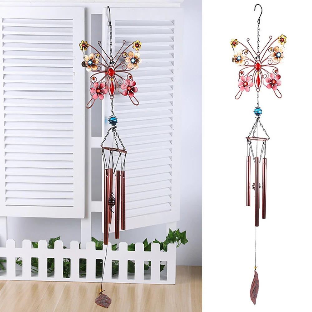 

Colorful Butterfly Wind Chimes Bell Tube Wind Chimes Pendant Handicraft Decor Glass Painted Aluminum Tube Hanging Decoration