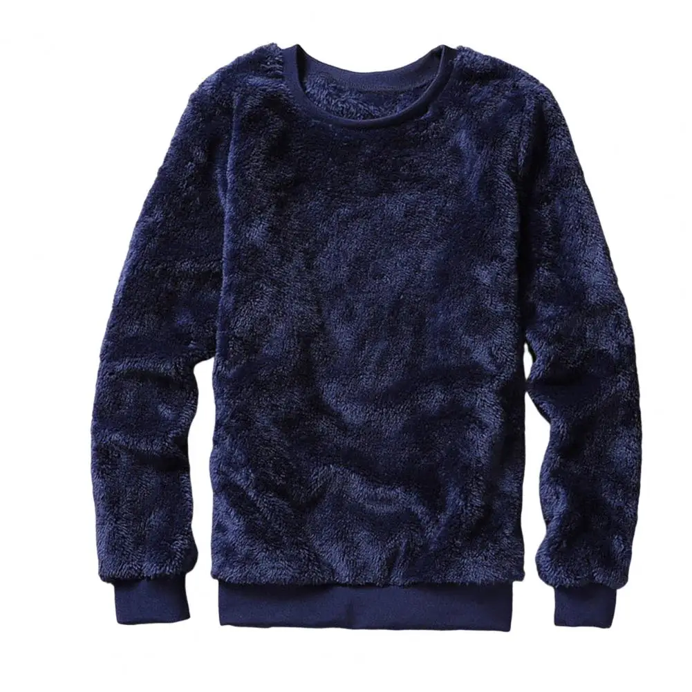 

Trendy Men Pullover Top Streetwear Male Sweatshirt Double-sided Plush Men Casual Solid Color Pullover Top Thermal