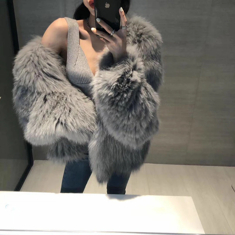 Hooded Fox Fur Jacket Women's Winter Mid-Length Young Woven Imitation Fur Plush Coat