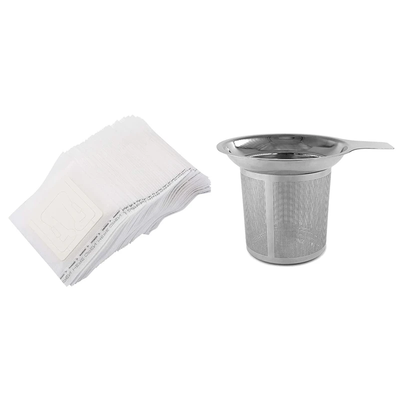 

Сито для чая из нержавеющей стали, сито для чая, фильтр высокой плотности с ручкой и 30 пакетиков фильтров для кофе