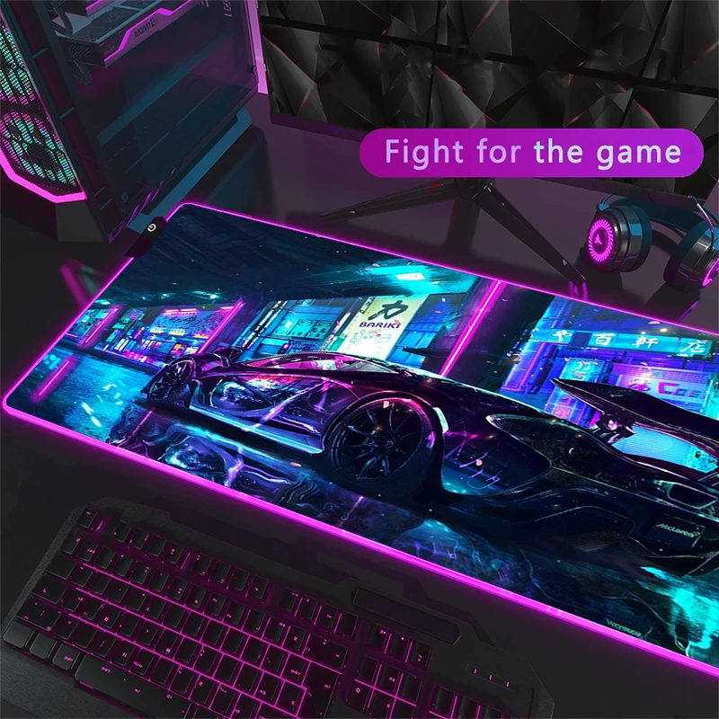 

Большой коврик для мыши Rgb, японский Неоновый Фиолетовый настольный протектор для ПК, подкладка для мыши, аниме коврик с подсветкой клавиату...