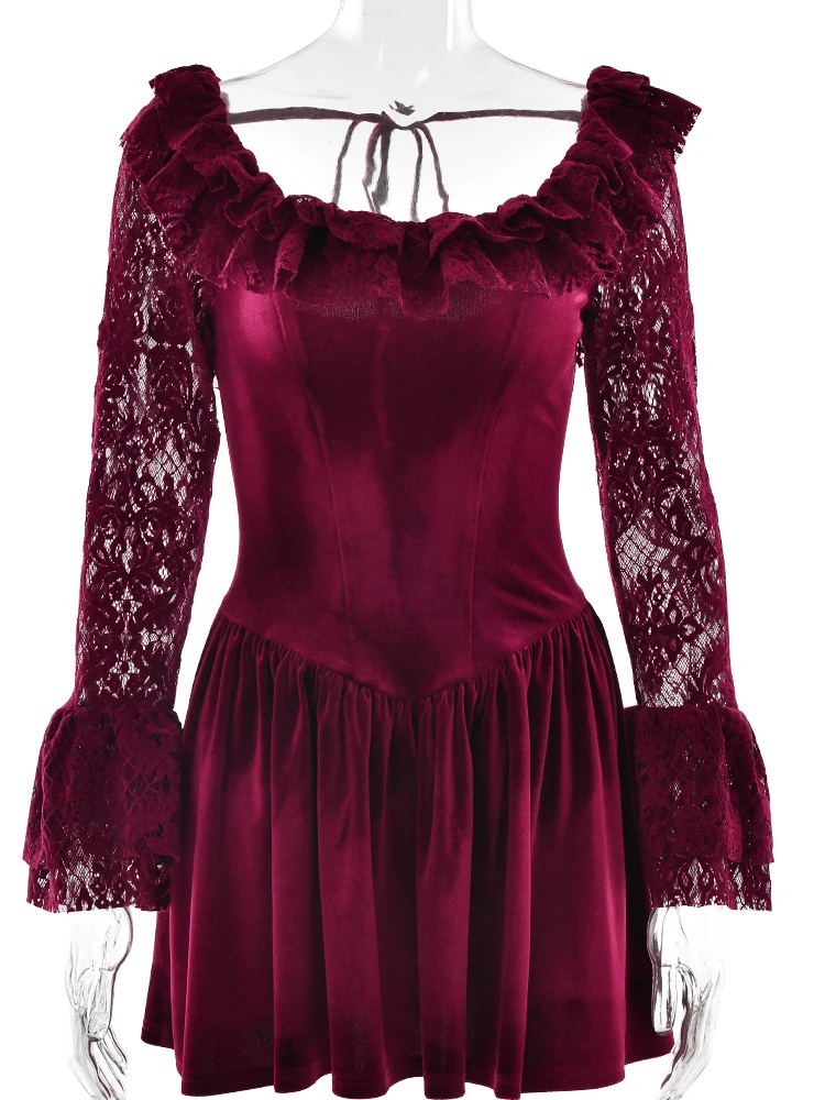 Fantoye Лоскутное сексуальное прозрачное кружевное женское мини-платье с открытой