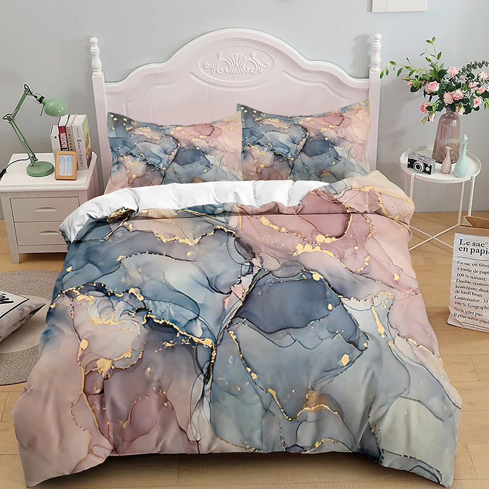 

3D Digital Printing Marble Pattern Gilt ink Series Bedding Home Textiles Three -Piece set