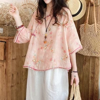 2022 summer retro casual and loose design chinese qipao style ramie shirting womens dress