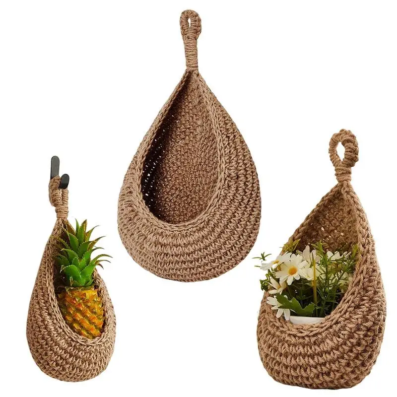 

Wall Fruit Basket Cotton Woven Baskets Organizing Bohemia Bag 3 Pcs Fruit And Vegetable Basket Storage Suspending Woven Pocket