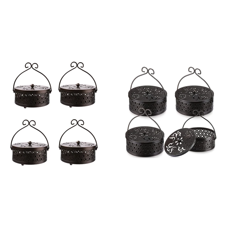 

4PCS Incense Coil Holder Bronze Retro Portable Hanging Incense Burner Holder With Handle Round Incense Holder