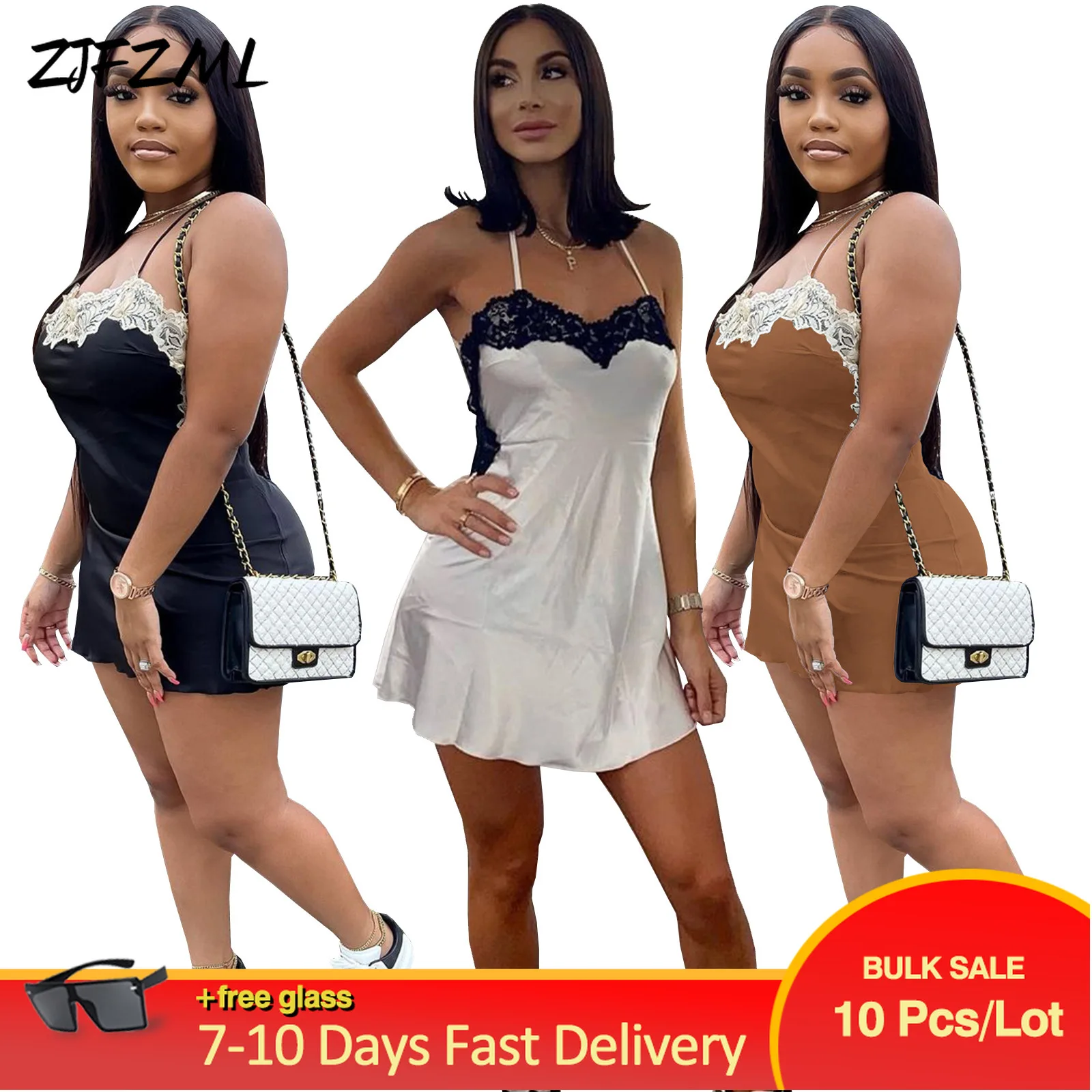 

Bulk Items Wholesale Lots Women Vogue Lace Loose Fit Dress Backless Spaghetti Strap Breathable Stunning Attire Lady Streetwear