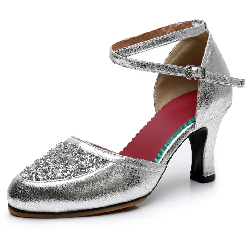Professional Women Latin Modern dance shoes Ballroom medium high heel dance shoes drill Soft soled Cha cha tango dance shoes