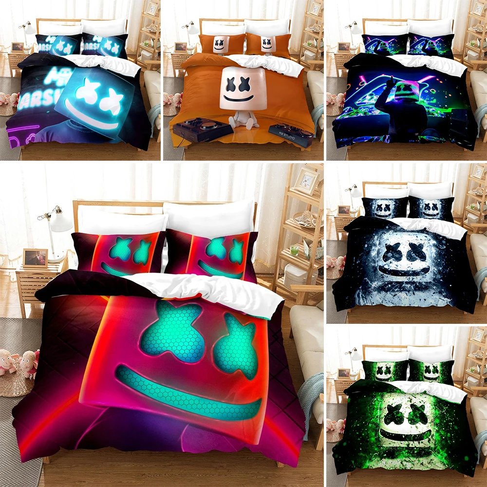 

Creative DJ Theme Polyester Comforter Cover Queen King Size Marshmello Pattern Bedding Set For Teens Bedroom Quilt Cover 2/3Pcs