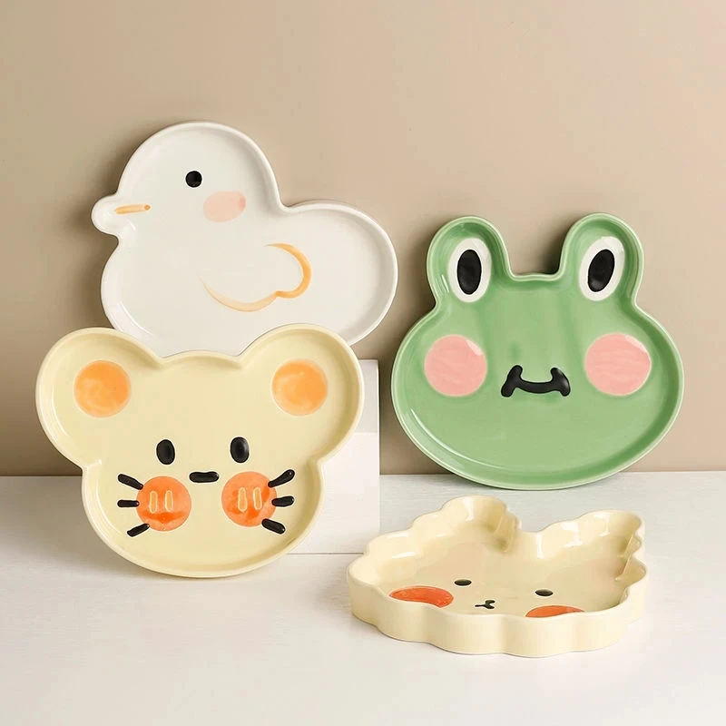 Ins Cartoon Dinner Plate Tableware Frog Rabbit Duck Craft Kawaii Ceramic Cake Dessert Household Kitchen Dinnerware New