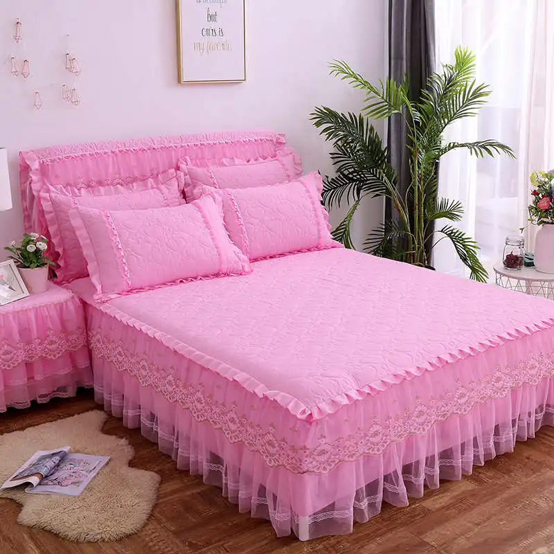 Корейская принцесса утолщенная стеганая кружевная юбка-кровать большой красный