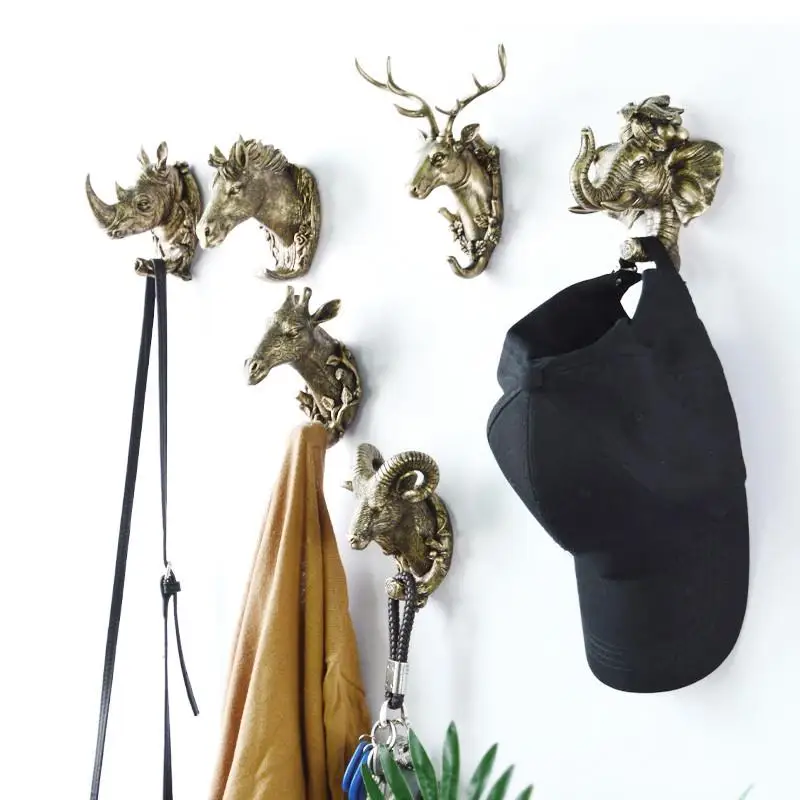 

Retro Animal Wall Hook Decoration Creative Home Decorations Coat Hook Hook Resin Deer Head Elephant Pendant Art Fashion Key Hook