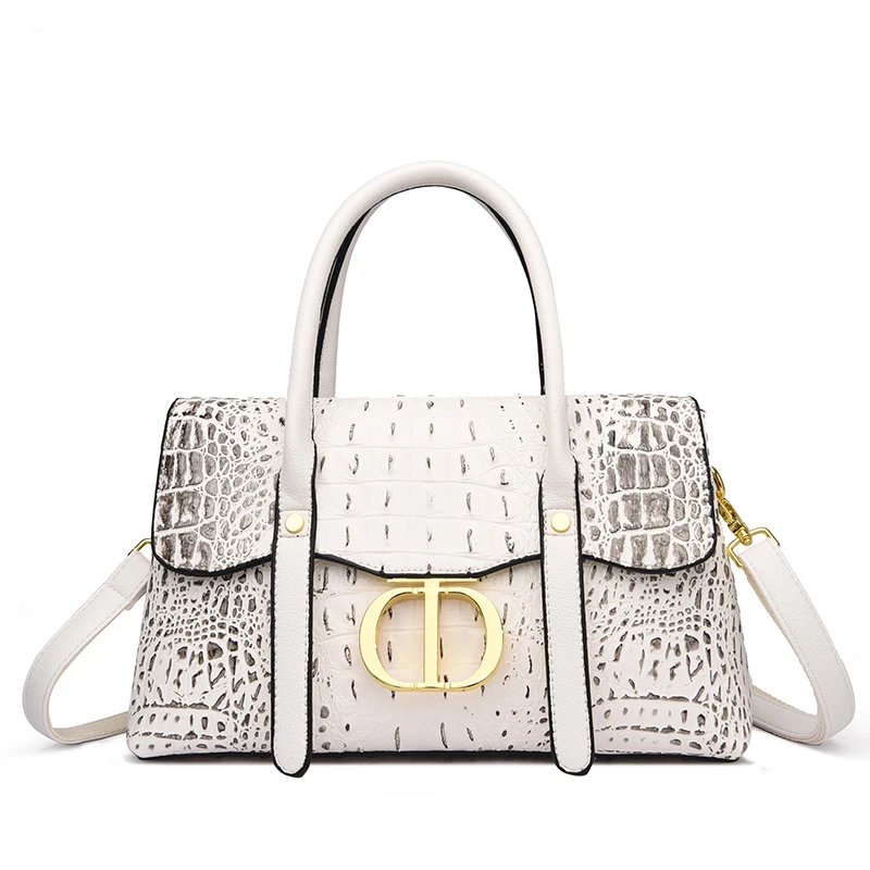 Crocodile Pattern Leather Women's Handbags Fashion Shoulder Crossbody Bag Portable Versatile 2023 New Mom Boston Pillow Bags