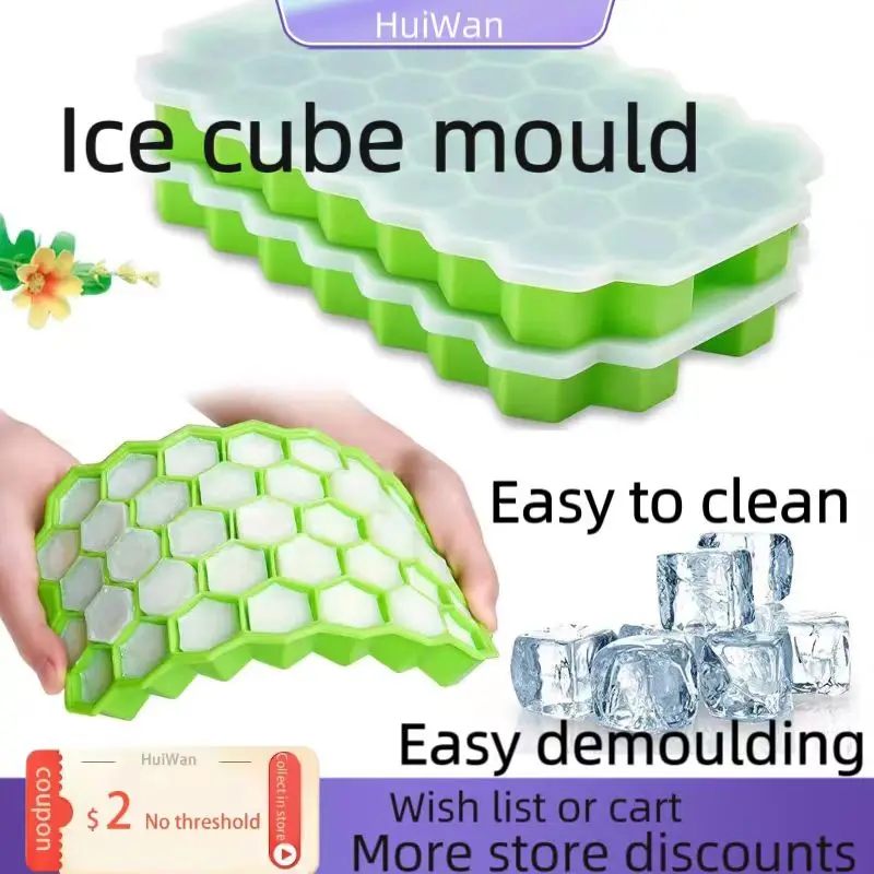 

Creative 37 Cavity Honeycomb Ice Cube Maker Reusable Trays Silicone Ice Cube Mold BPA Free Ice Mould with Removable Lids