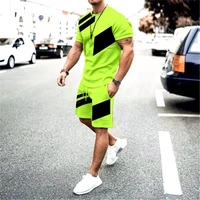 short sleeved shorts mens t shirt suit 2022 new summer mens fashion suit large size loose casual retro striped color matching