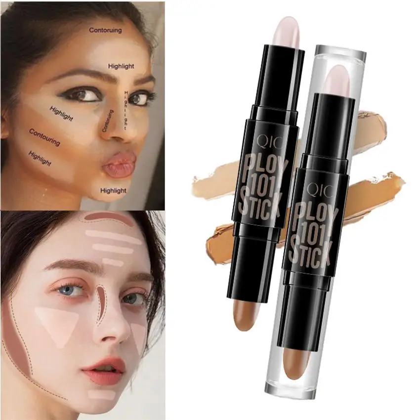 

2 Color Highlighter Double-ended Dual-use Nose Shadow Contour Stick Concealer Pen Waterproof Lasting Cosmetic 3D Makeup Tools