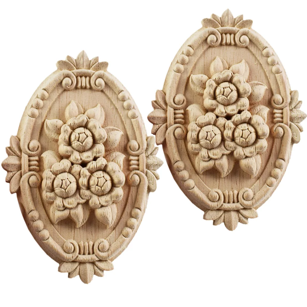 

2pcs Wood Carved Applique Onlay for Decor Furniture Unpainted Ellipse Decals Corner Walls Doors Cabinets Windows Furniture Parts