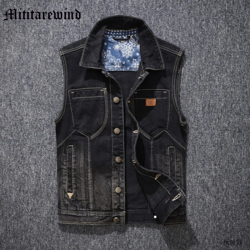 

Джинсовый жилет унисекс, модный винтажный Приталенный жилет из денима, универсальный, в стиле хип-хоп, ретро, классический, черного цвета