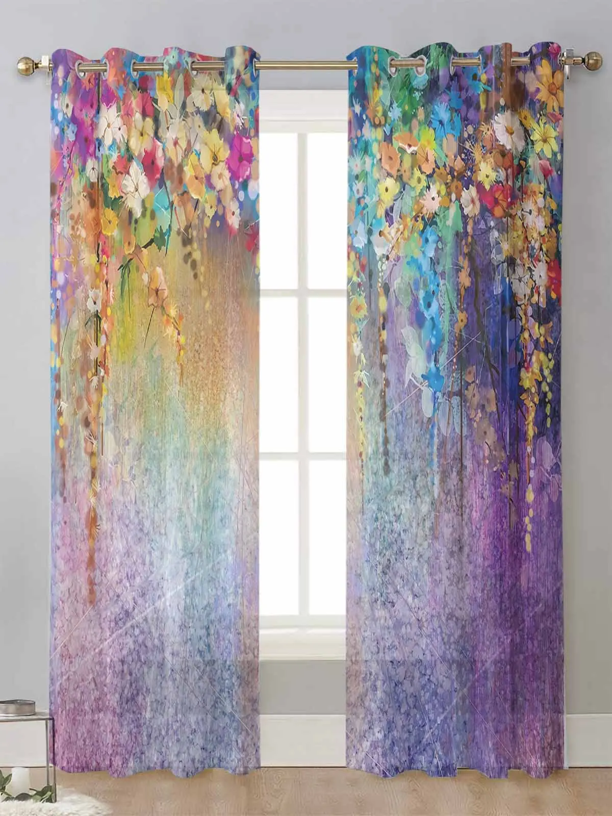 

Spring Vine Flowers Blue Purple Sheer Curtains For Living Room Window Transparent Voile Tulle Curtain Cortinas Drapes Home Decor