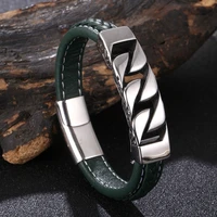 trendy leather men bracelets stainless steel male jewelry handmade bangles charm wristband rock party gift for cool boys fr1249