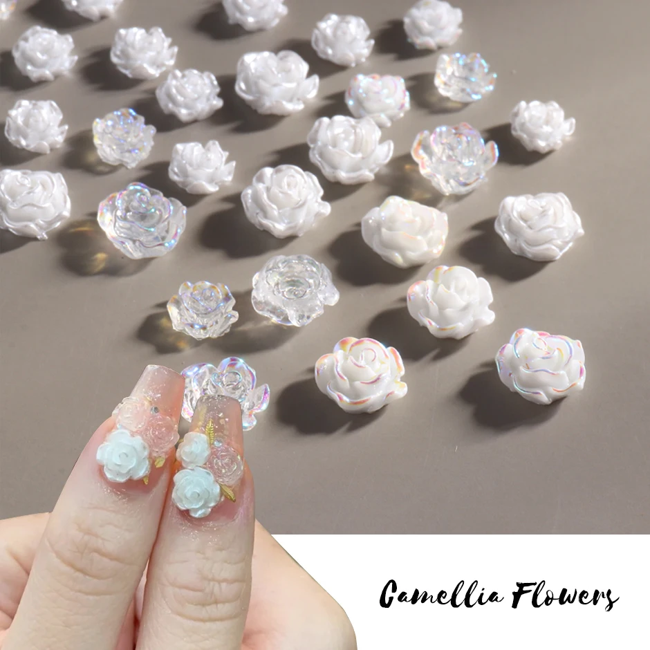 

2022 3D белая Аврора Камелия украшения для ногтей акриловая Смола Цветы дизайн Элегантные свадебные подвески аксессуары Стразы Декор
