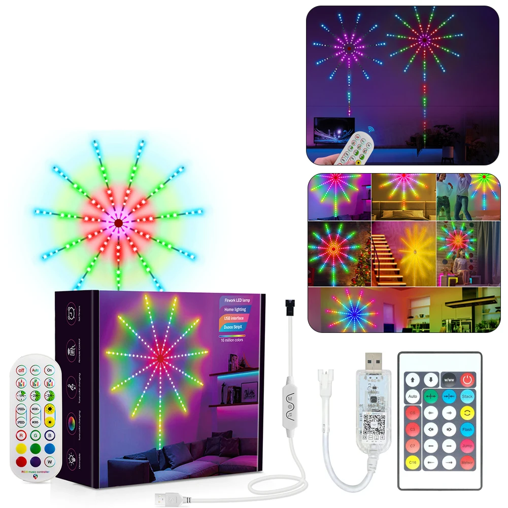 

Фейерверк светодиодная полоса освещения с 5050RGB светильник вая панель управление через приложение музыкальная атмосфера полоса светильник для рождества спальни Вечерние