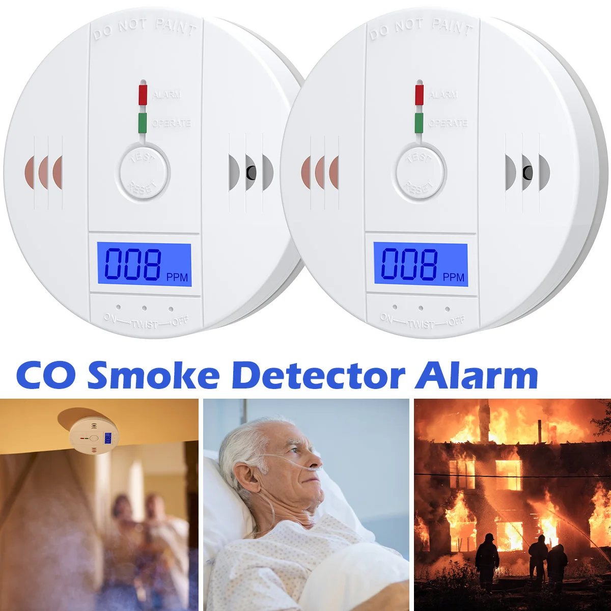 Alarm Digital Display Smoke Detector Alarm Battery Powered C