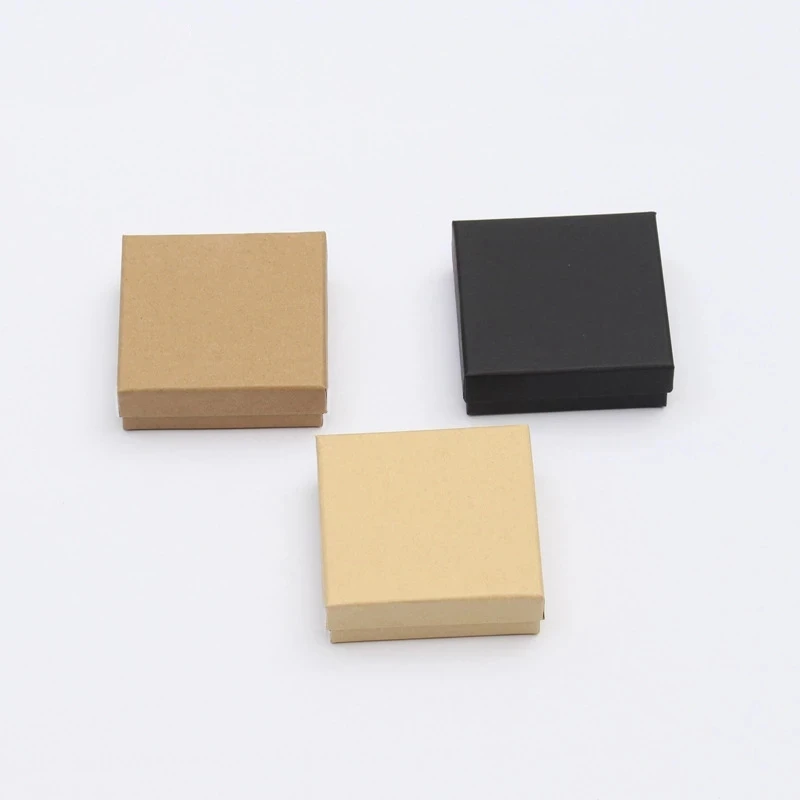 

12pcs Kraft Jewelry Box With Sponge Pad Black Kraft Paper Jewelry Organizer Box For Earrings Necklace Bracelet Display Gift Box
