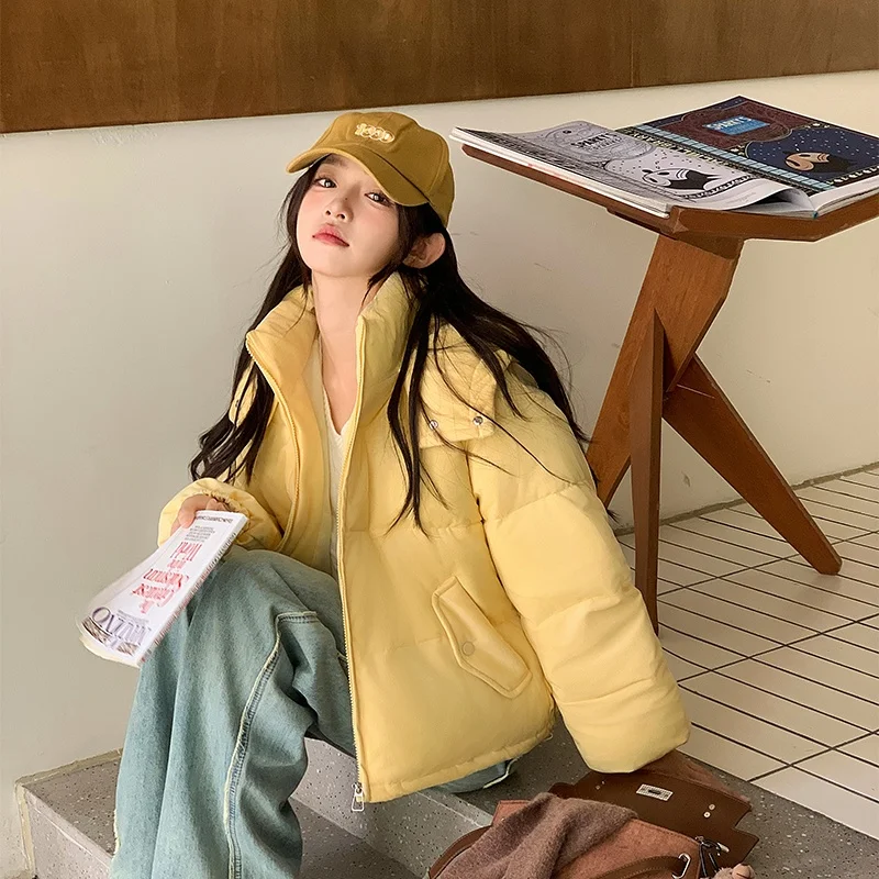 Женская уличная вельветовая куртка-пуховик осенне-зимняя короткая хлопковая