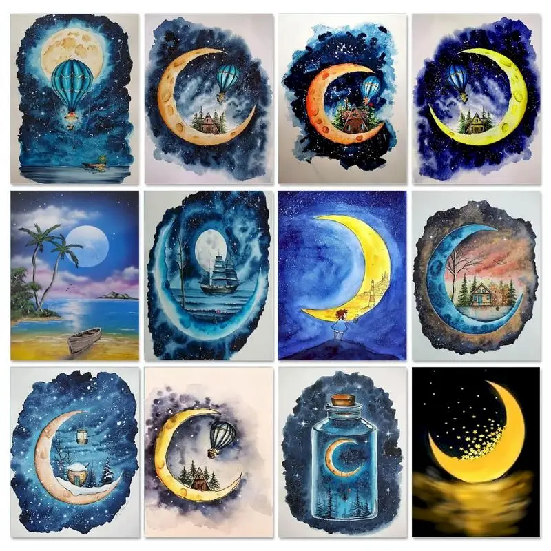 

cross language Painting By Numbers For Adults landscape HandPainted Oil Painting Canvas Painting Acrylic Paints Moon Home Decor