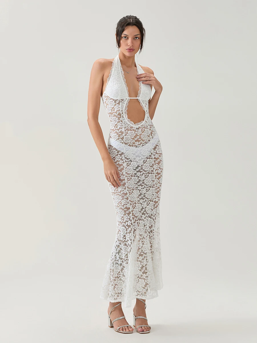 Женское нижнее белье кружевная ночная рубашка прозрачная сетка без рукавов с