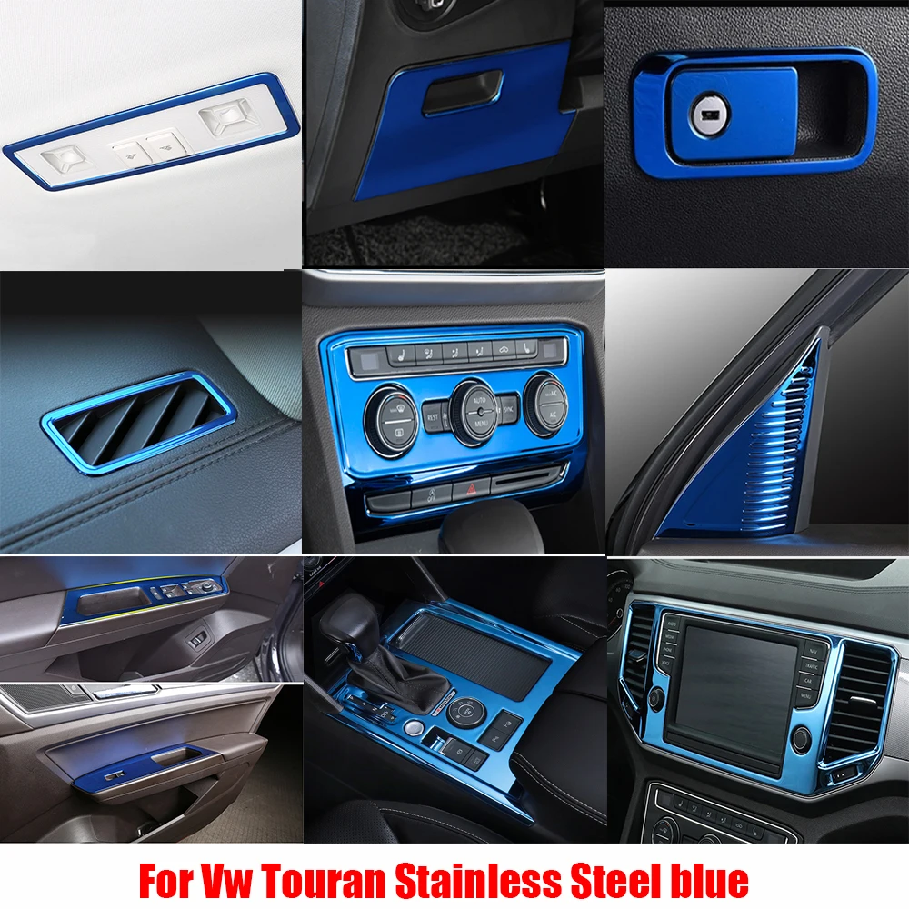 

Stainless Blue Accessories For Volkswagen Teramont Atlas 2017-2020 Car Air AC Outlet Vent Head Lamp Button Gear Shift Cover Trim