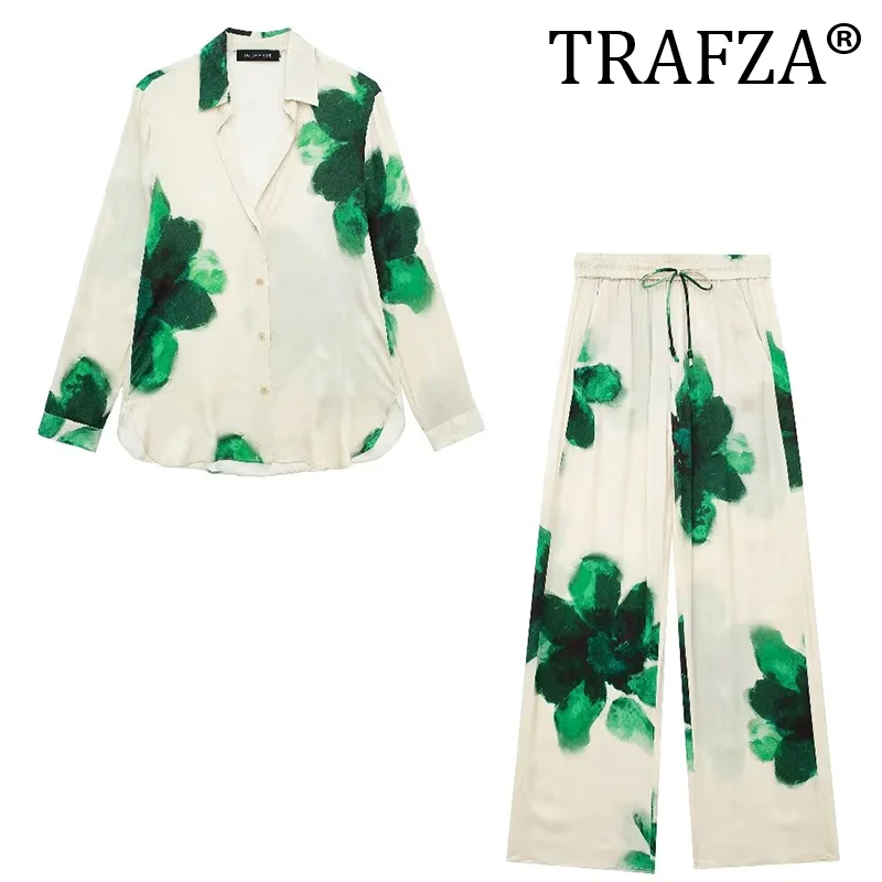 Женский костюм с принтом TRAFZA однобортная Повседневная рубашка отложным
