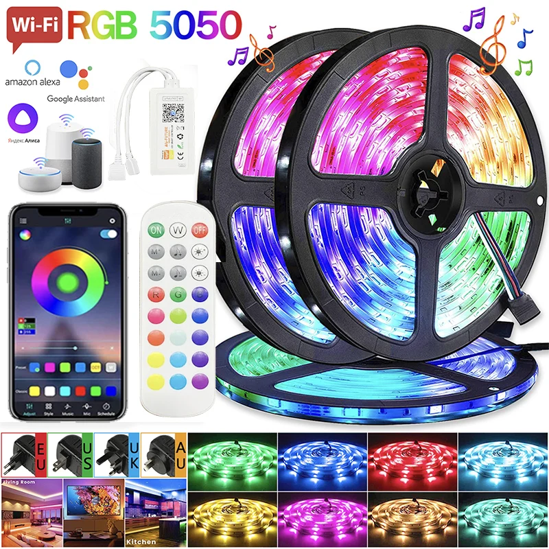 

Smart Strip Light RGB Led Strip Lights 24Key Wifi Control Light Strip 5050 Flexible Changing Color Led Lights TV Backlight 5-20m