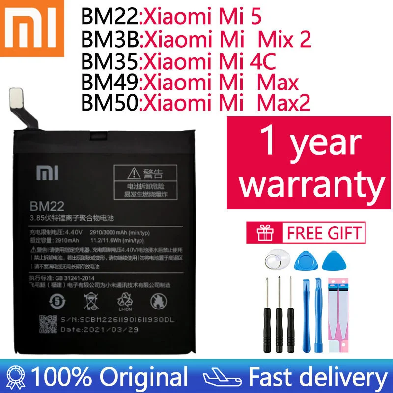 

BM49 BM50 BM3B BM22 BM35 Battery For Xiaomi Mi 5 4C Max Mix 2 Max2 Mix2 Replacement Bateria Phone Batteries + Free Tools